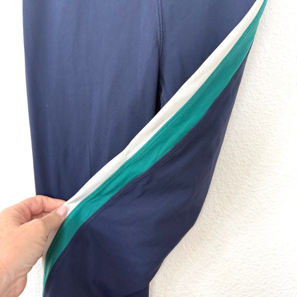 TORY SPORT Racing Stripe Leggings Navy Green Logo High Rise Athleisure Small - Picture 3 of 7